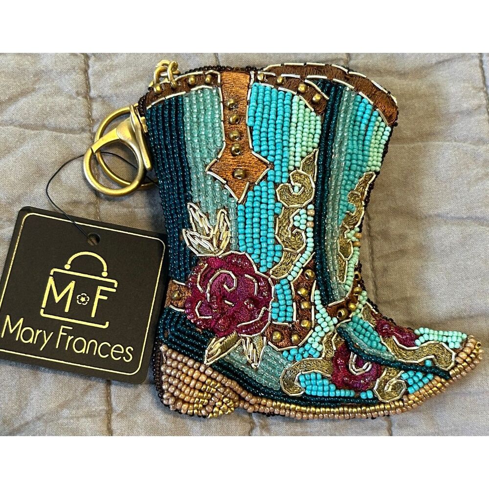 NEW! Mary Frances Kickin' Around Coin Purse/Key Fob NWT Beaded Keychain Western